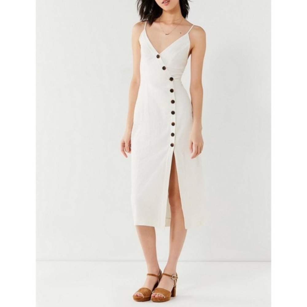 UO Amber Button-Down Linen Midi Dress
